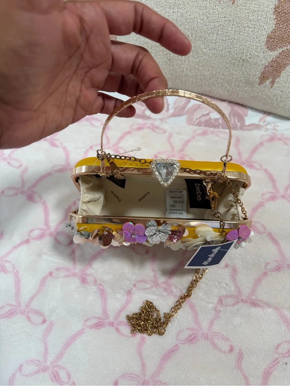 bebe Yellow Floral Sequin Embellished Clutch